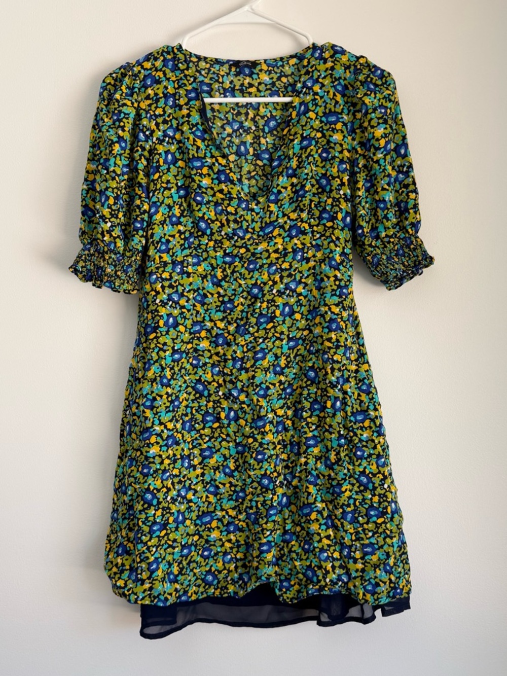 Rails Roma Dress Abstract Garden Print Green Blue Short Sleeve Size Small - Picture 5 of 10